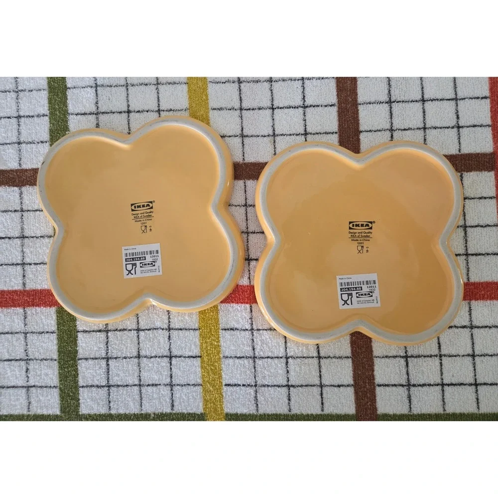IKEA Yellow Clover Shaped Ceramic Plates Set of 2 204.194.88 Mustard Small Trays